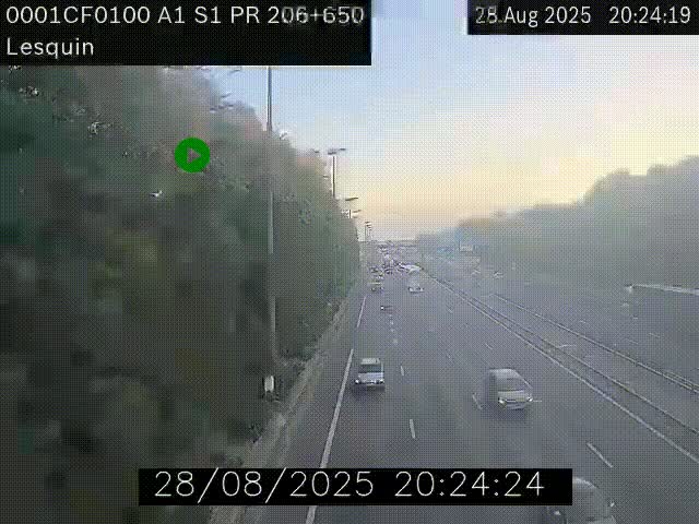 Webcam autoroute A1 à hauteur de Lesquin. Vue orientée vers Lille