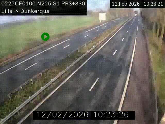 Webcam autoroute A25 (N225) à hauteur de Bergues (Bierne). Vue orientée vers Dunkerque.