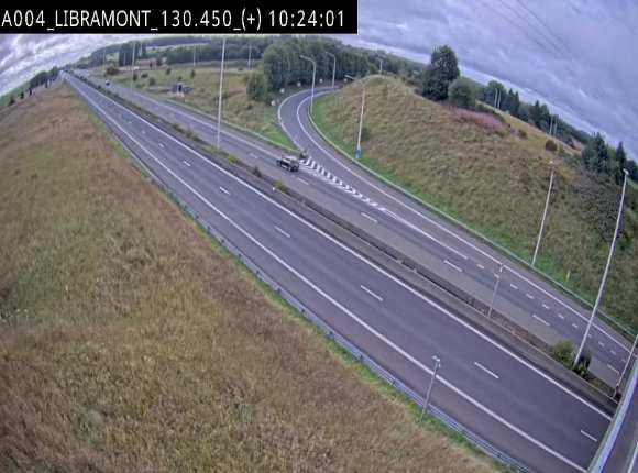 Webcam à Libramont sur l'E411 à la jonction avec la N89 menant vers Bouillon et la France. Vue orientée vers Arlon