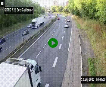 Webcam routière à hauteur de Bois-Guillaume en périphérie de Rouen. Vue orientée vers Rouen