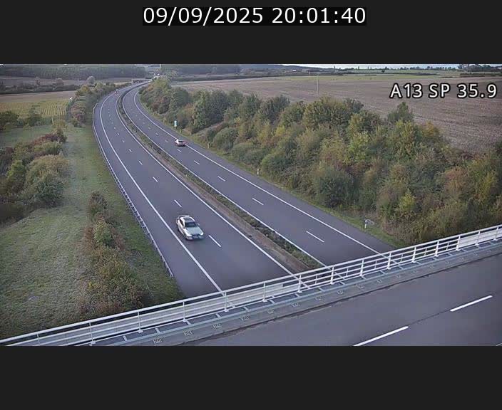 Webcam trafic sur A13 à l'entrée ouest du tunnel Markusbierg à Remerschen. Vue orientée vers Mondorf-les-Bains.