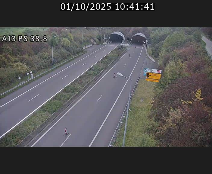 Webcam autoroute A13 à l'entrée ouest du tunnel Markusbierg à Schengen. Vue orientée vers Mondorf-les-Bains