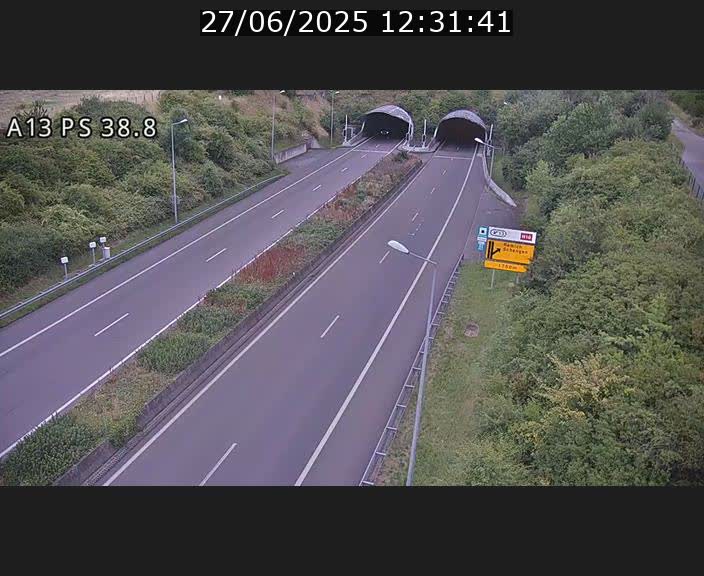 Webcam autoroute A13 à l'entrée ouest du tunnel Markusbierg à Schengen. Vue orientée vers Mondorf-les-Bains