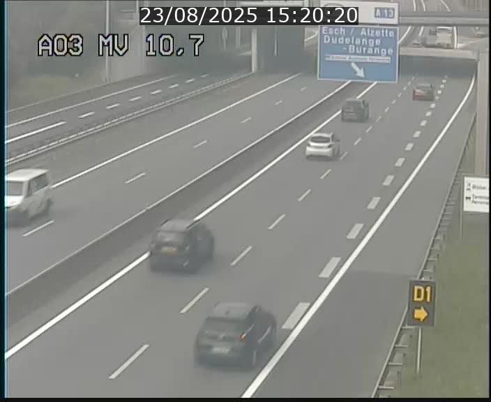 Traffic live webcam Luxembourg Croix de Bettembourg - A3 - BK 10.7 - direction France