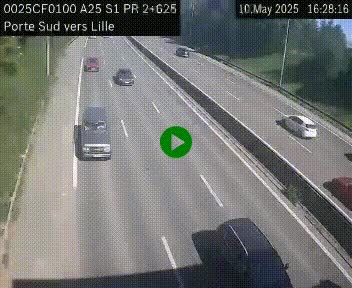 Webcam autoroute A25 sur le périphérique de Lille à hauteur de Lille-Sud et la sortie 3 Faches-Thumesnil. Vue orientée vers Lille-Centre.