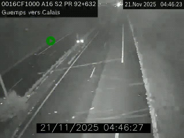 Webcam A16 juste après l'aire de repos d'Offekerque à Guemps. Vue orientée vers Calais