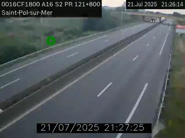 Webcam autoroute A16 à proximité de Dunkerque, à hauteur de la sortie Saint-Pol-sur-Mer. Vue orientée vers Calais