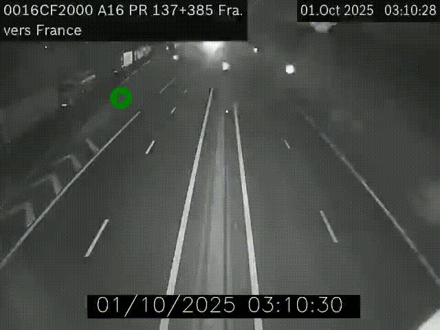 Webcam à la frontière franco-belge au niveau de Bray-Dunes/De-Panne sur l'autoroute A16. Vue orientée vers Calais