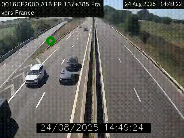 Webcam à la frontière franco-belge au niveau de Bray-Dunes/De-Panne sur l'autoroute A16. Vue orientée vers Calais