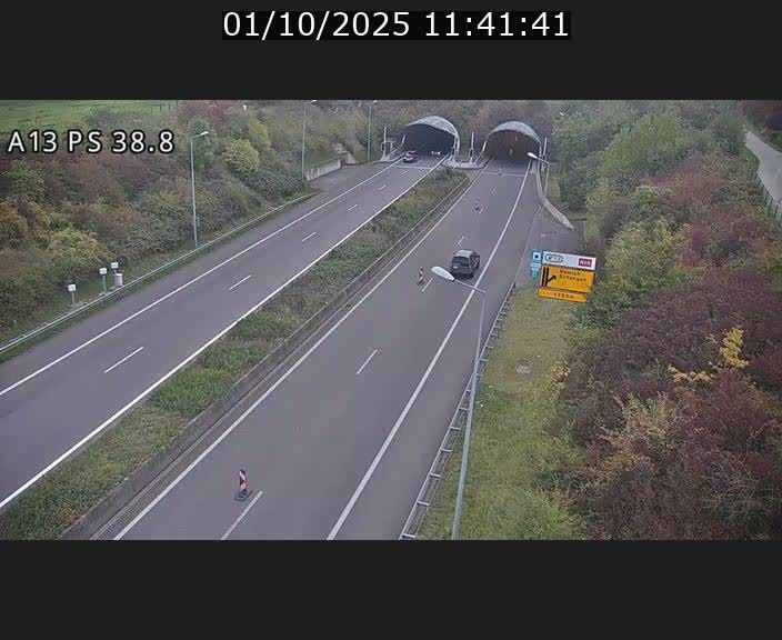 Webcam autoroute A13 à l'entrée ouest du tunnel Markusbierg à Schengen. Vue orientée vers Mondorf-les-Bains
