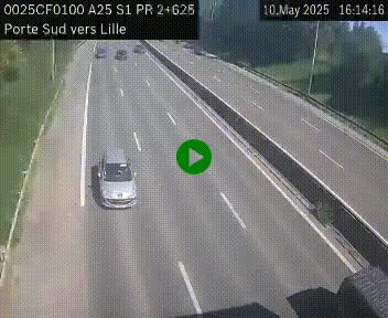 Webcam autoroute A25 sur le périphérique de Lille à hauteur de Lille-Sud et la sortie 3 Faches-Thumesnil. Vue orientée vers Lille-Centre.