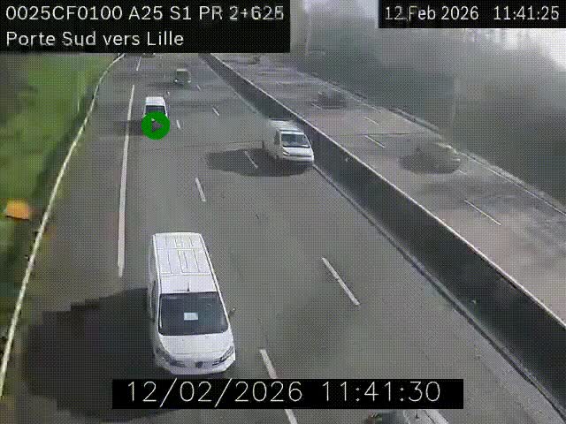 Webcam autoroute A25 sur le périphérique de Lille à hauteur de Lille-Sud et la sortie 3 Faches-Thumesnil. Vue orientée vers Lille-Centre.