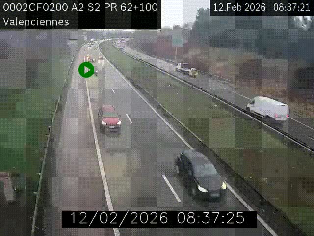 Webcam autoroute A2 à Valenciennes. Vue orientée vers Maubeuge et Mons (Belgique)