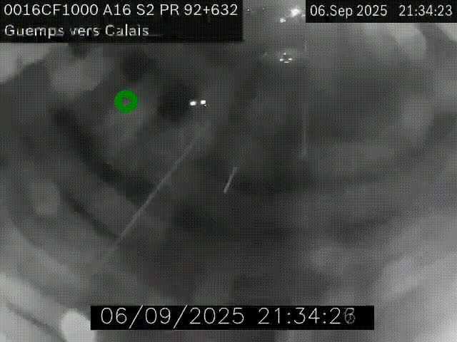 Webcam A16 juste après l'aire de repos d'Offekerque à Guemps. Vue orientée vers Calais