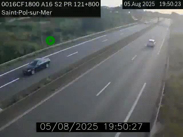 Webcam autoroute A16 à proximité de Dunkerque, à hauteur de la sortie Saint-Pol-sur-Mer. Vue orientée vers Calais