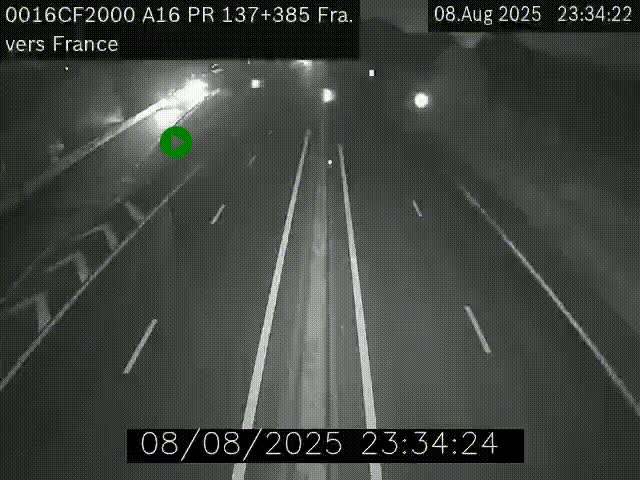Webcam à la frontière franco-belge au niveau de Bray-Dunes/De-Panne sur l'autoroute A16. Vue orientée vers Calais
