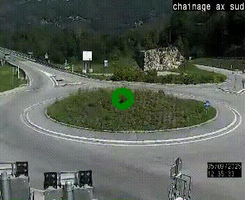 Webcam au nord d'Ax-les-Thermes au niveau de l'aire de chaînage de la N20. Vue orientée vers les Pyrénées, en direction de Pas de la Case