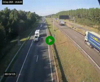 Webcam autoroute A63 en périphérie de Bordeaux au sud-est de la ville, en provenance du bassin d'Arcachon. Vue orientée vers Bordeaux