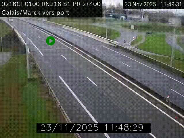 Webcam à Calais sur A216 (N216) en direction du port (harbour) de Calais.