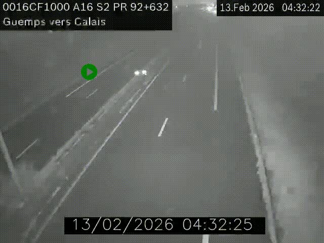 Webcam A16 juste après l'aire de repos d'Offekerque à Guemps. Vue orientée vers Calais