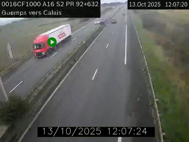 Webcam A16 juste après l'aire de repos d'Offekerque à Guemps. Vue orientée vers Calais