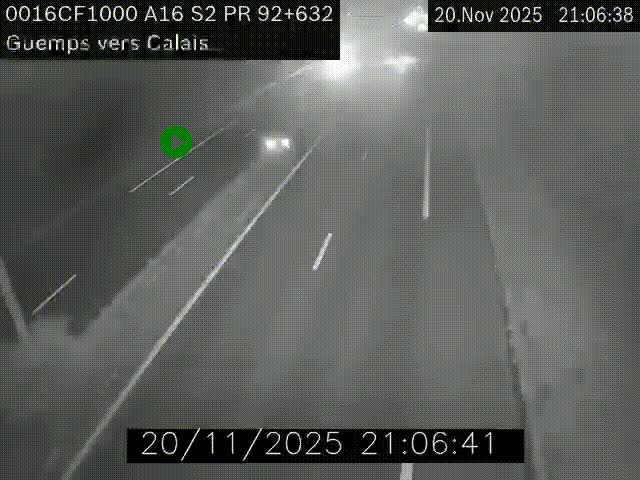 Webcam A16 juste après l'aire de repos d'Offekerque à Guemps. Vue orientée vers Calais