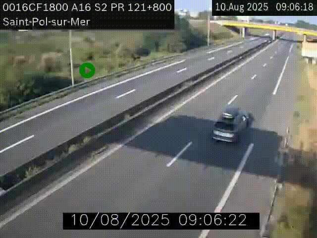 Webcam autoroute A16 à proximité de Dunkerque, à hauteur de la sortie Saint-Pol-sur-Mer. Vue orientée vers Calais