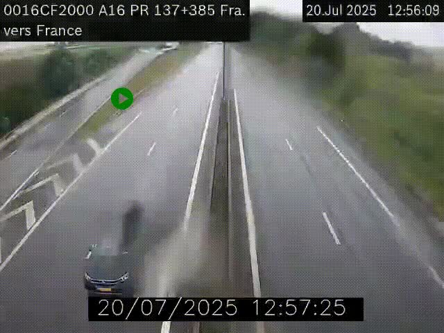 Webcam à la frontière franco-belge au niveau de Bray-Dunes/De-Panne sur l'autoroute A16. Vue orientée vers Calais