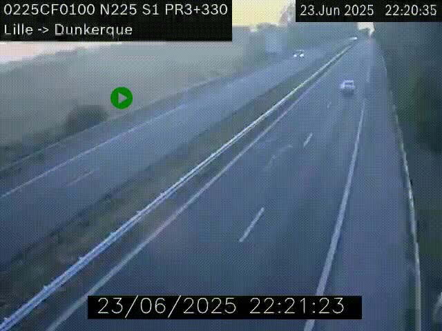 Webcam autoroute A25 (N225) à hauteur de Bergues (Bierne). Vue orientée vers Dunkerque.