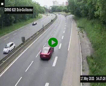 Webcam routière à hauteur de Bois-Guillaume en périphérie de Rouen. Vue orientée vers Rouen