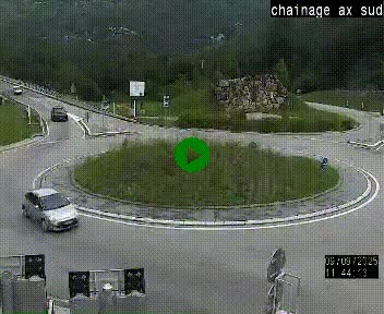Webcam au nord d'Ax-les-Thermes au niveau de l'aire de chaînage de la N20. Vue orientée vers les Pyrénées, en direction de Pas de la Case
