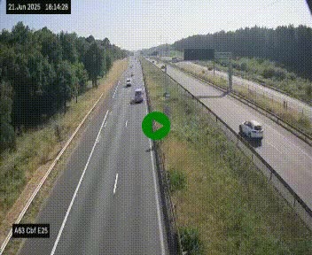 Webcam autoroute A63 en périphérie de Bordeaux au sud-est de la ville, en provenance du bassin d'Arcachon. Vue orientée vers Bordeaux