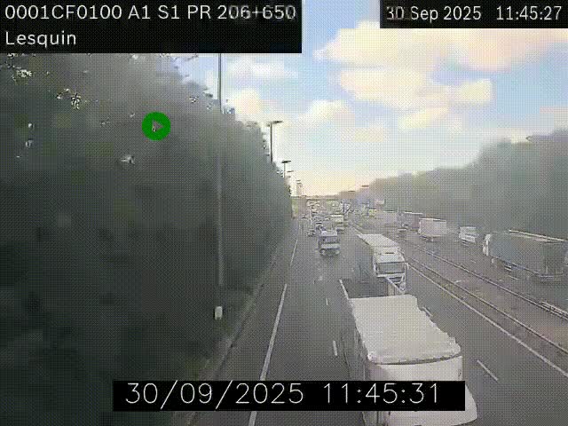 Webcam autoroute A1 à hauteur de Lesquin. Vue orientée vers Lille