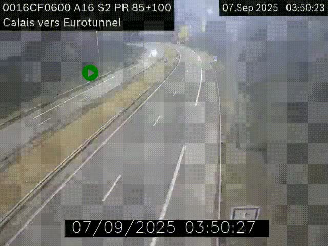 Webcam A16 à Calais en direction du Tunnel sous la Manche (Eurotunnel)