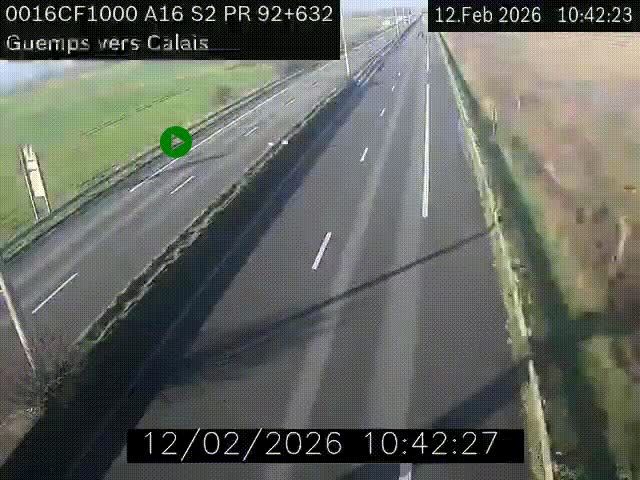Webcam A16 juste après l'aire de repos d'Offekerque à Guemps. Vue orientée vers Calais