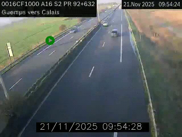 Webcam A16 juste après l'aire de repos d'Offekerque à Guemps. Vue orientée vers Calais