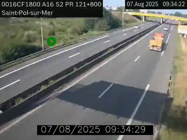 Webcam autoroute A16 à proximité de Dunkerque, à hauteur de la sortie Saint-Pol-sur-Mer. Vue orientée vers Calais