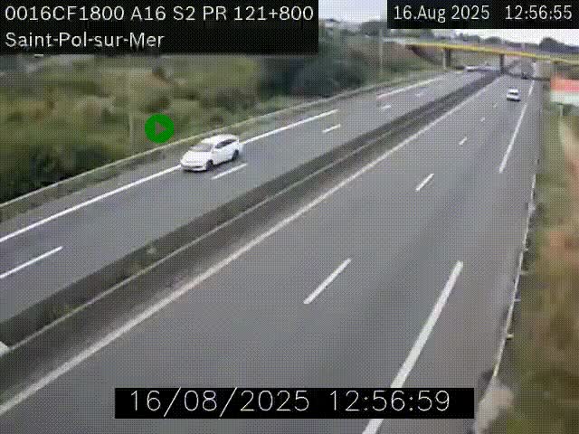 Webcam autoroute A16 à proximité de Dunkerque, à hauteur de la sortie Saint-Pol-sur-Mer. Vue orientée vers Calais