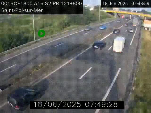 Webcam autoroute A16 à proximité de Dunkerque, à hauteur de la sortie Saint-Pol-sur-Mer. Vue orientée vers Calais