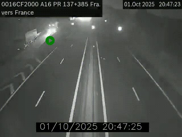 Webcam à la frontière franco-belge au niveau de Bray-Dunes/De-Panne sur l'autoroute A16. Vue orientée vers Calais
