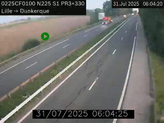 Webcam autoroute A25 (N225) à hauteur de Bergues (Bierne). Vue orientée vers Dunkerque.