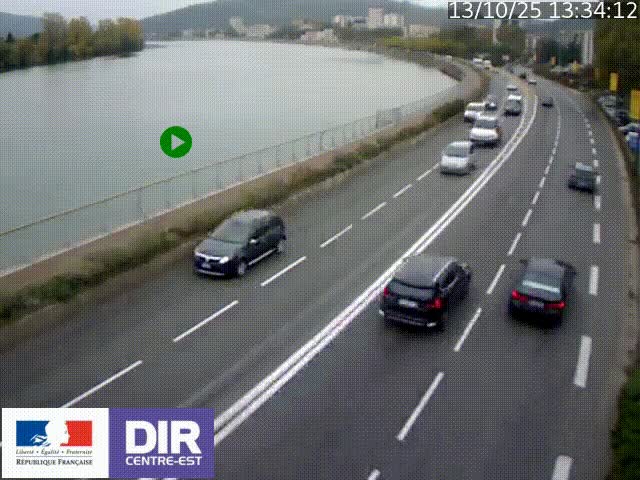 Webcam sur le quai Parjot à Vienne, aux Portes de Lyon, sur la Nationale 7, à la jonction avec le boulevard du Rhône-nord (D1407), caméra orientée vers Lyon