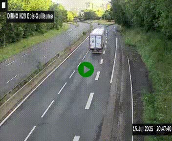Webcam routière à hauteur de Bois-Guillaume en périphérie de Rouen. Vue orientée vers Rouen