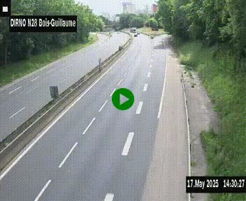 Webcam routière à hauteur de Bois-Guillaume en périphérie de Rouen. Vue orientée vers Rouen