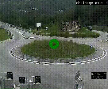 Webcam au nord d'Ax-les-Thermes au niveau de l'aire de chaînage de la N20. Vue orientée vers les Pyrénées, en direction de Pas de la Case