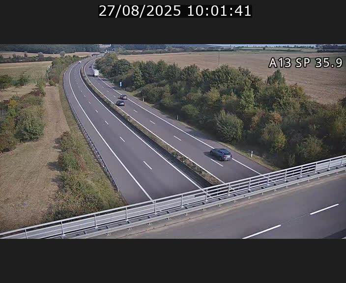 Webcam trafic sur A13 à l'entrée ouest du tunnel Markusbierg à Remerschen. Vue orientée vers Mondorf-les-Bains.