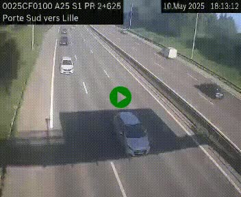 Webcam autoroute A25 sur le périphérique de Lille à hauteur de Lille-Sud et la sortie 3 Faches-Thumesnil. Vue orientée vers Lille-Centre.