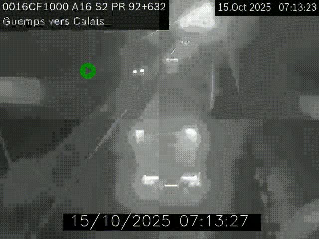 Webcam A16 juste après l'aire de repos d'Offekerque à Guemps. Vue orientée vers Calais