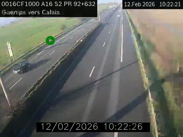 Webcam A16 juste après l'aire de repos d'Offekerque à Guemps. Vue orientée vers Calais