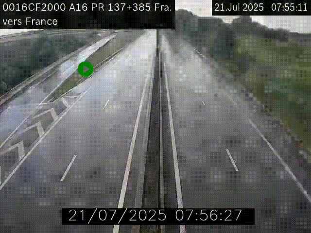Webcam à la frontière franco-belge au niveau de Bray-Dunes/De-Panne sur l'autoroute A16. Vue orientée vers Calais